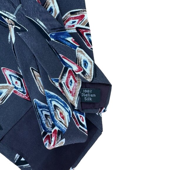 Zylos George Machado Mens Tie  Italian Silk Black Leaf Diamond Pattern - Picture 4 of 4